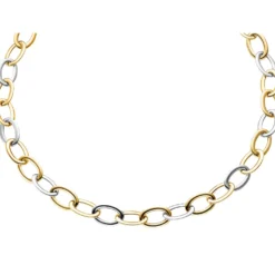 13mm Kette Collier Weitanker aus 585 Gold Weißgold & Gelbgold, 50cm