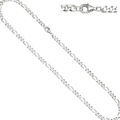 5,3mm Kette Figarokette aus 925 Silber rhodiniert diamantiert Halsschmuck, 50cm