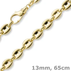 13mm Kette Halskette Schiffsankerkette Bohnenkette 585 Gold Gelbgold 65cm Herren