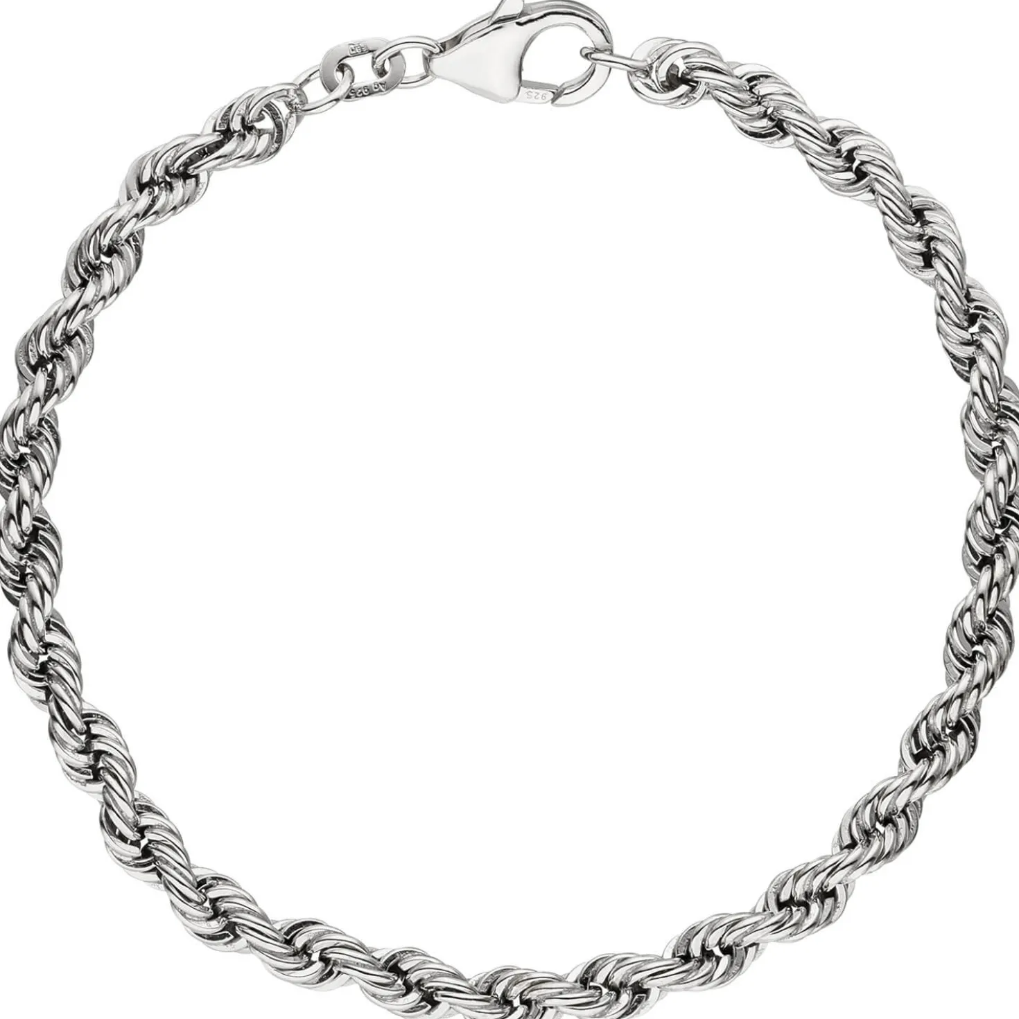 4,3mm Kordel-Armband Armkette Armschmuck aus 925 Silber rhodiniert 19cm