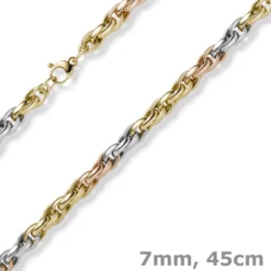 7mm Kordel-Kette Collier aus 585 Gold gelb/weiß/rot tricolor 45cm Halsschmuck