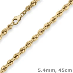 5,4mm Kordelkette Goldkette Collier Halskette aus 333 Gold Gelbgold 45cm