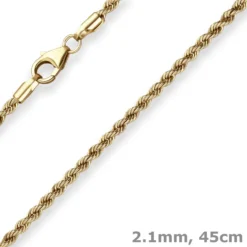 2,1mm Kordelkette Goldkette Collier Halskette aus 375 Gold Gelbgold 45cm