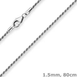 1,5mm Kordelkette massiv Kette Collier Halskette aus 925 Silber rhodiniert 80cm