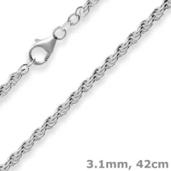 3,1mm Kordelkette massiv Kette Collier Halskette aus 925 Silber rhodiniert 42cm