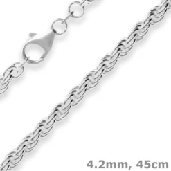 4,2mm Kordelkette massiv Silberkette Collier Halskette aus 925 Silber 45cm
