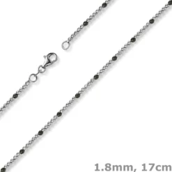 1,8mm Kugel-Armband Armkette aus 750 Gold Weißgold teil-schwarz-rhodiniert 17cm