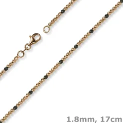 1,8mm Kugel-Armband Armkette aus 585 Gold Rotgold teil-schwarz-rhodiniert 17cm