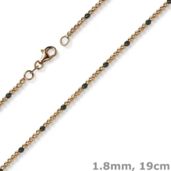 1,8mm Kugel-Armband Armkette aus 585 Gold Rotgold teil-schwarz-rhodiniert 19cm