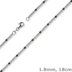 1,8mm Kugel-Armband Armkette aus 750 Gold Weißgold teil-schwarz-rhodiniert 18cm