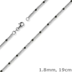 1,8mm Kugel-Armband Armkette aus 585 Gold Weißgold teil-schwarz-rhodiniert 19cm