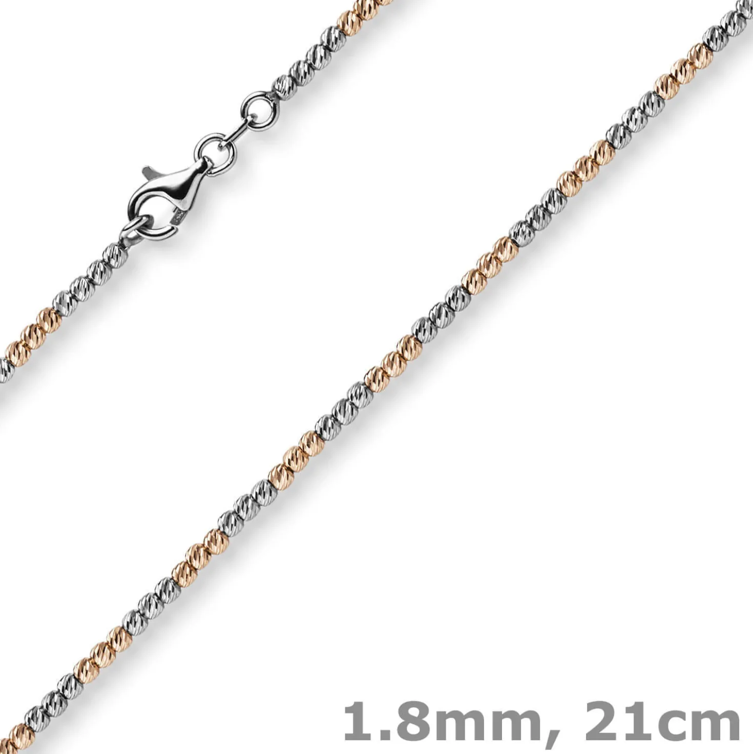 1,8mm Kugel-Armband Armkette 750 Gold Weißgold Rotgold bicolor Armschmuck, 21cm