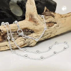 1,3mm Kugelkette & Ankerkette, Halsschmuck Kette mit Kugeln, 925 Silber, 45cm