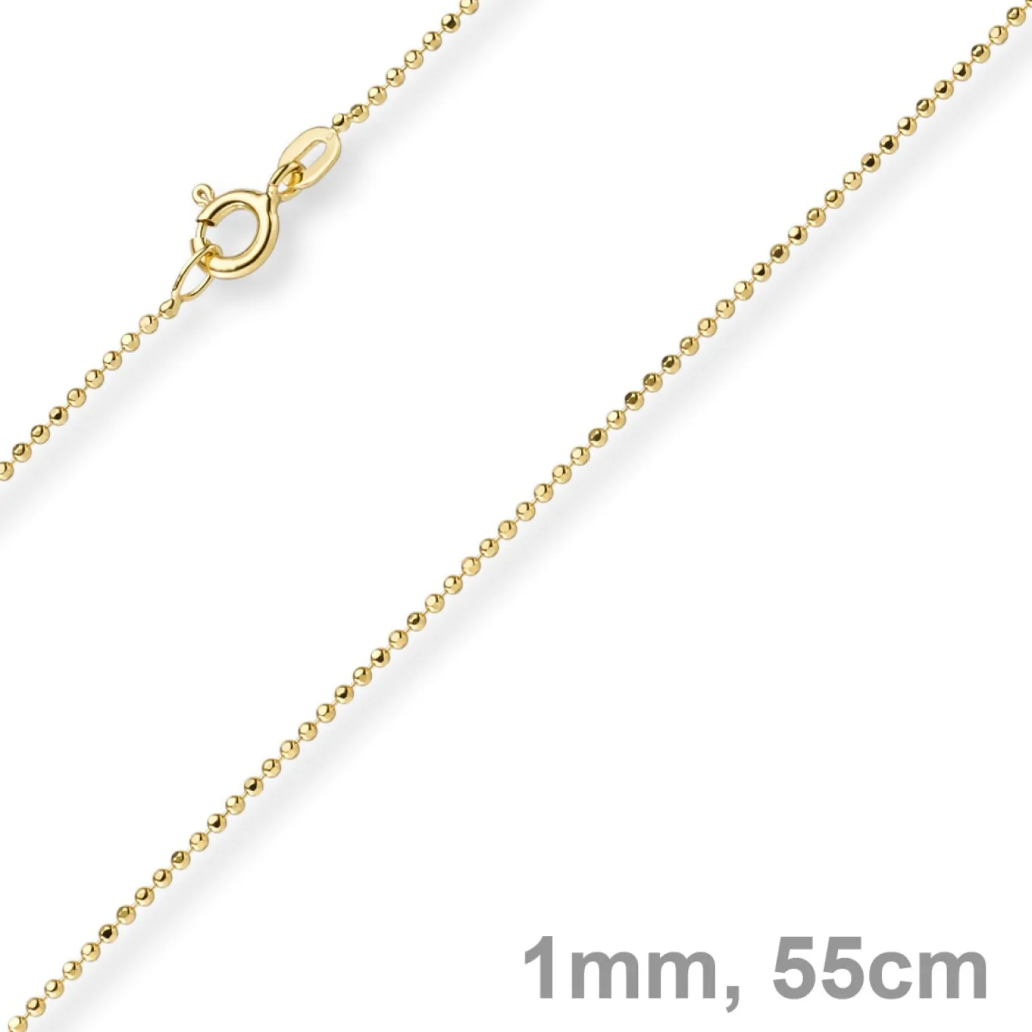 1mm Kugelkette diamantiert Kette Goldkette Halskette aus 585 Gold Gelbgold, 55cm