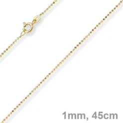 1mm Kugelkette diamantiert Kette Goldkette Halskette aus 585 Gold Gelbgold, 45cm