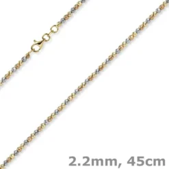 2,2mm Kugelkette Halskette aus 585 Gold gelb/rot/weiß tricolor diamantiert 45cm