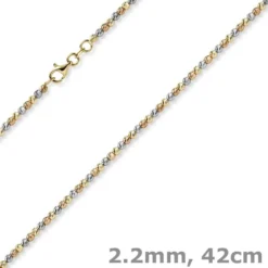2,2mm Kugelkette Halskette aus 585 Gold gelb/rot/weiß tricolor diamantiert 42cm