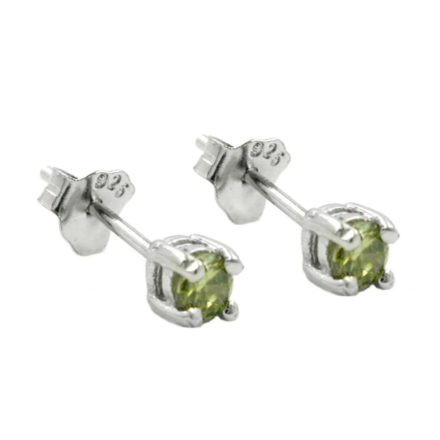 3mm Ohrstecker Stecker Glas oliv, 925 Echt Silber, Ohrschmuck, Damen