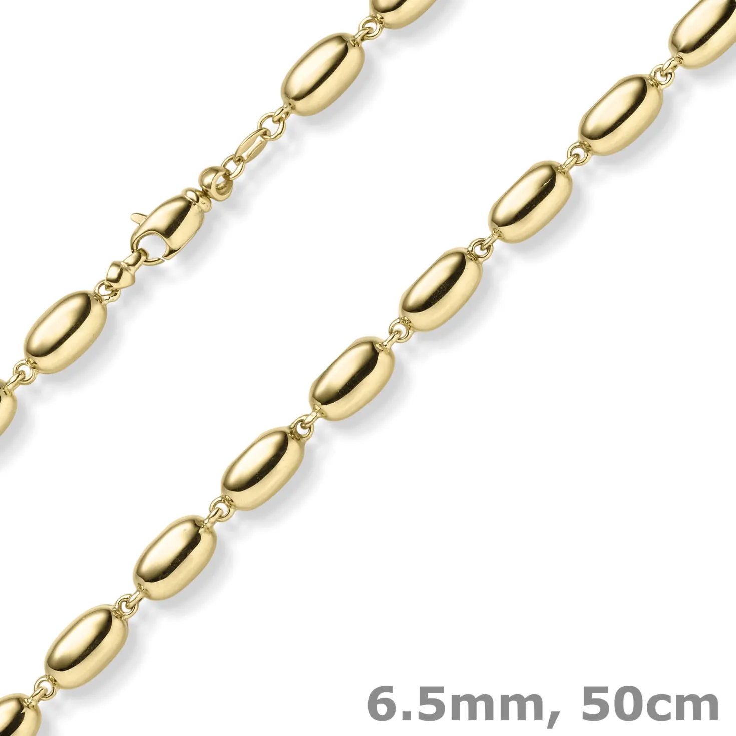 6,5mm Oliven-Kette Halskette Collier aus 585 Gold Gelbgold glänzend 50cm