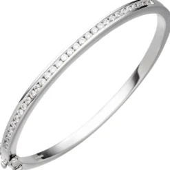 3,8mm Ovaler Armreif Armband Armschmuck mit weißen Zirkonia 925 Silber glänzend