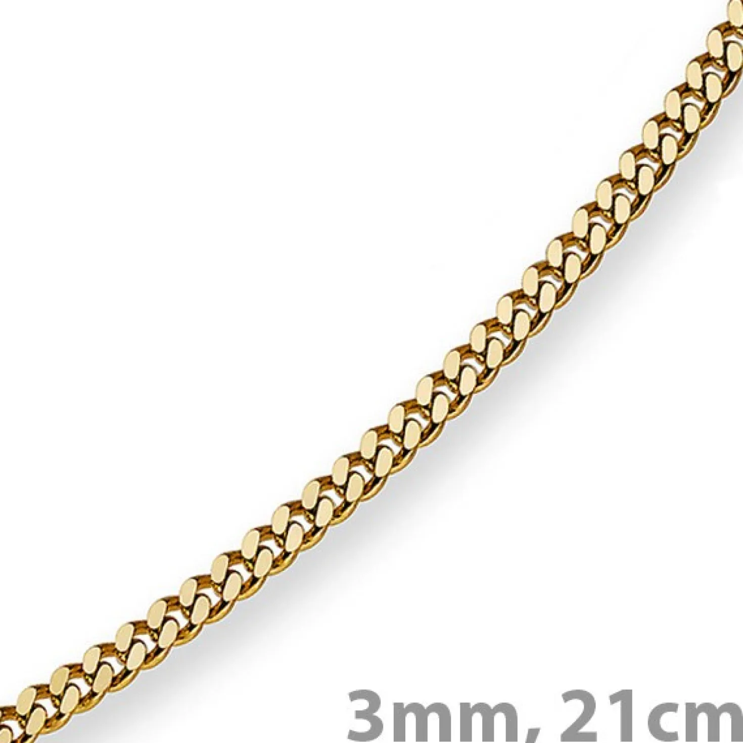 3mm Panzerarmband Armband Armkette, 585 Gold Gelbgold, 21cm, Unisex
