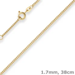 1,7mm Panzerkette Collier Halskette aus 585 Gold Gelbgold 38cm mit Zwischenöse