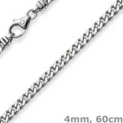 4mm Panzerkette Kette Collier aus 750 Gold Weißgold, Goldkette, 60cm
