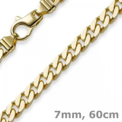 7mm Panzerkette Kette Collier diamantiert, 750 Gold Gelbgold massiv, 60cm