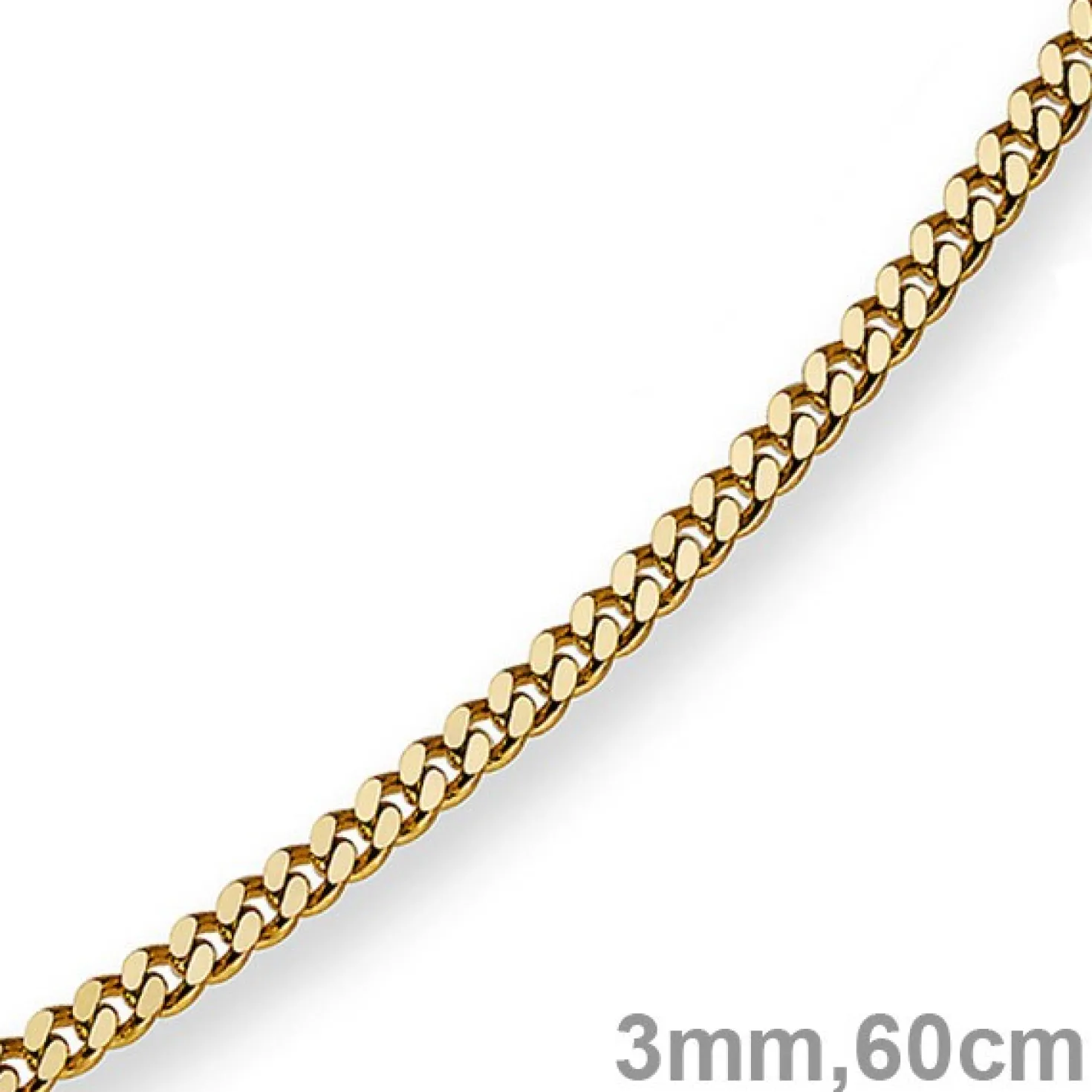 3mm Panzerkette Kette Collier aus 750 Gold Gelbgold, Goldkette, 60cm
