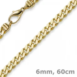 6mm Panzerkette Kette Collier aus 585 Gold Gelbgold, Goldkette, 60cm
