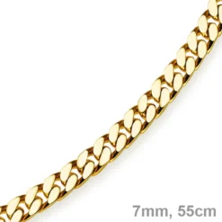 7mm Panzerkette Kette Collier aus 585 Gold Gelbgold, Goldkette, 55cm