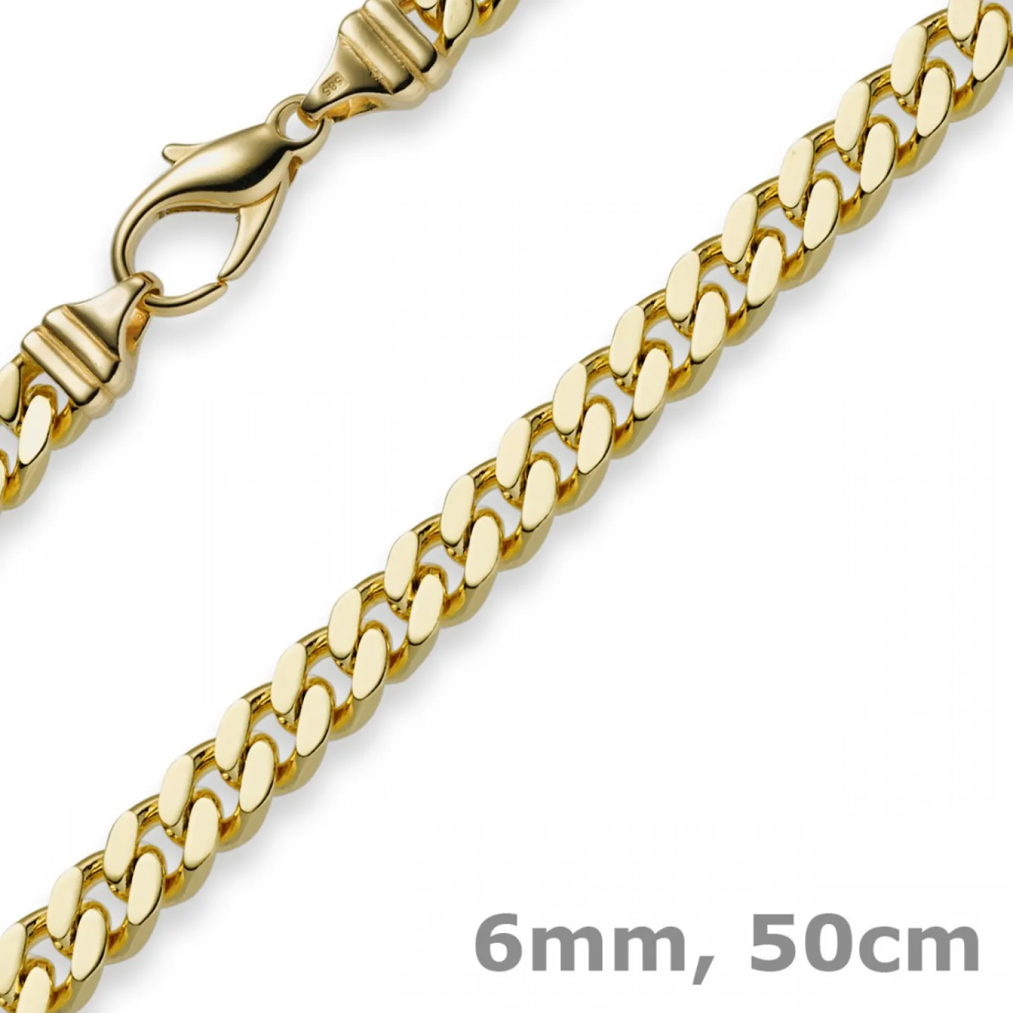 6mm Panzerkette Kette Collier aus 585 Gold Gelbgold, Goldkette, 50cm