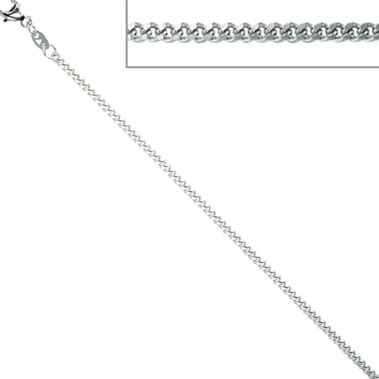 2,1mm Panzerkette Panzer Kette Collier, 925 Silber, Silberkette, 50 cm