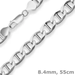 8,4mm Panzerstegkette Silberkette Collier Halskette aus 925 Silber 55cm