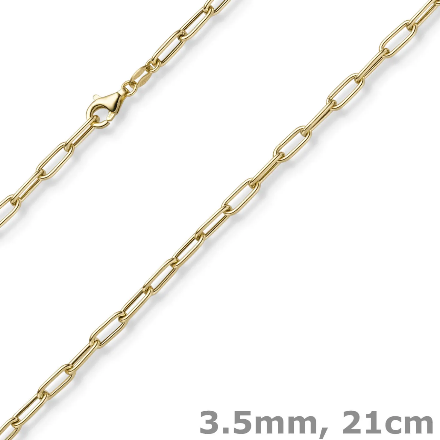 3,5mm Paper Clip Anker weit Armband Armkette aus 585 Gold Gelbgold 21cm