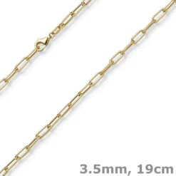 3,5mm Paper Clip Anker weit Armband Armkette aus 585 Gold Gelbgold 19cm