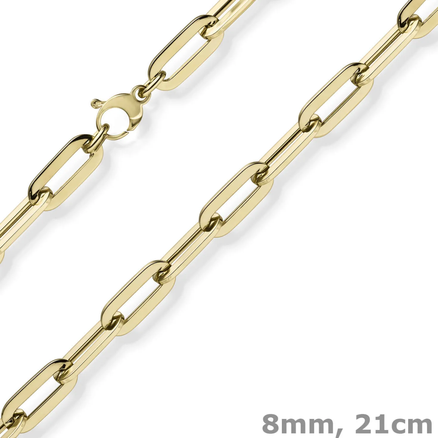 8mm Paper Clip Armband Armschmuck Armkette 750 Gold Gelbgold 21cm