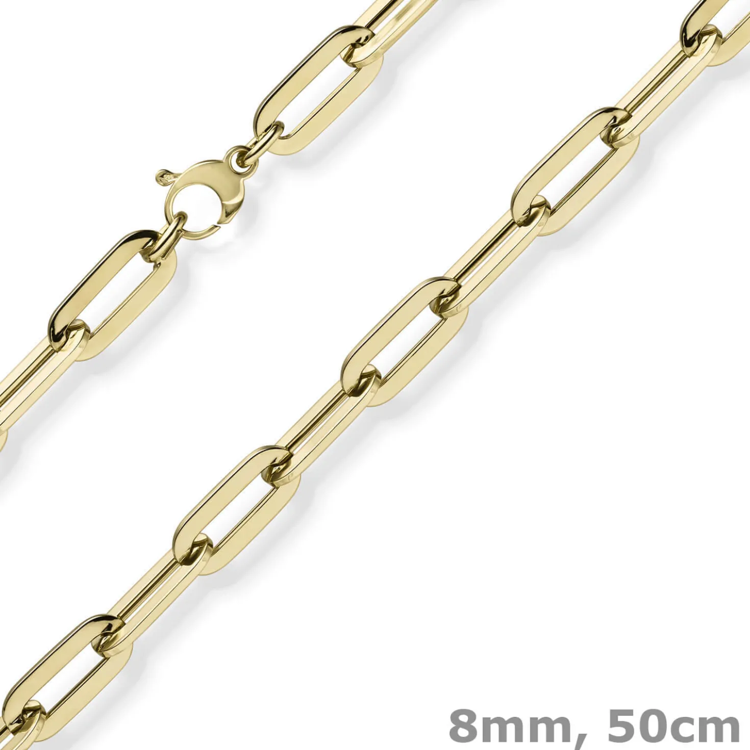8mm Paper Clip Kette Halskette Collier aus 750 Gold Gelbgold 50cm