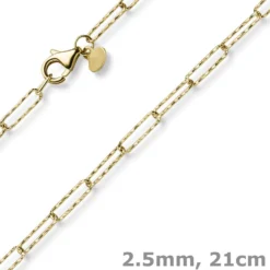 2,5mm Paper Clip Weit-Ankerarmband Armkette 585 Gold Gelbgold strukturiert 21cm
