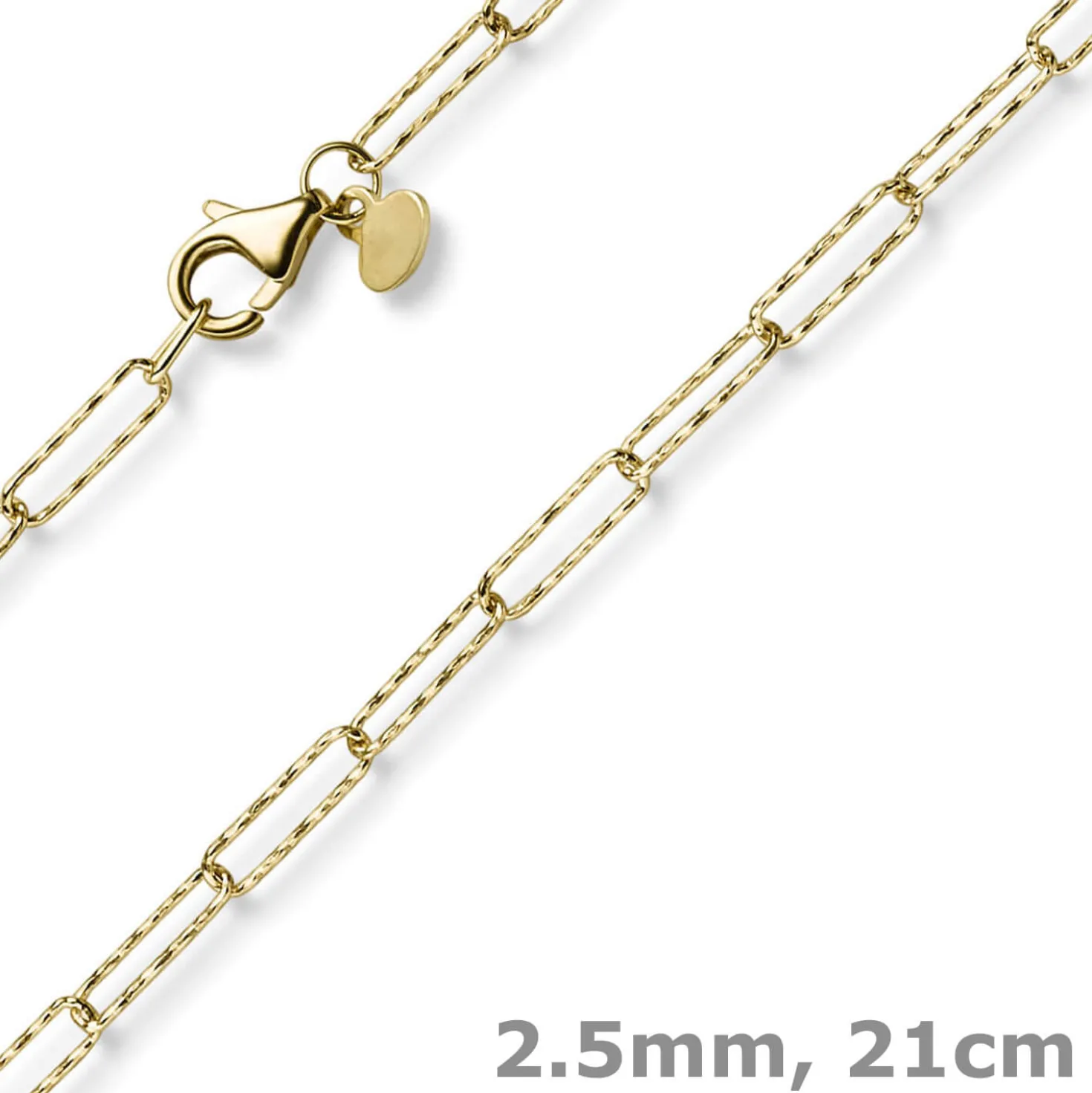2,5mm Paper Clip Weit-Ankerarmband Armkette 585 Gold Gelbgold strukturiert 21cm