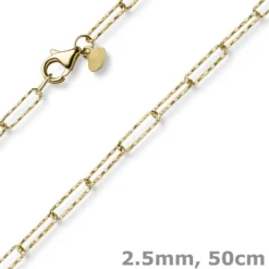 2,5mm Paper Clip Weit-Ankerkette Kette Collier 585 Gelbgold strukturiert 50cm