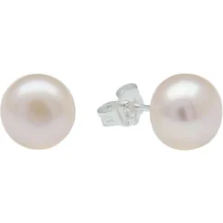 8,5-9,0 mm Perlen Ohrstecker 925 Silber rose Süßwasser-Zuchtperlen