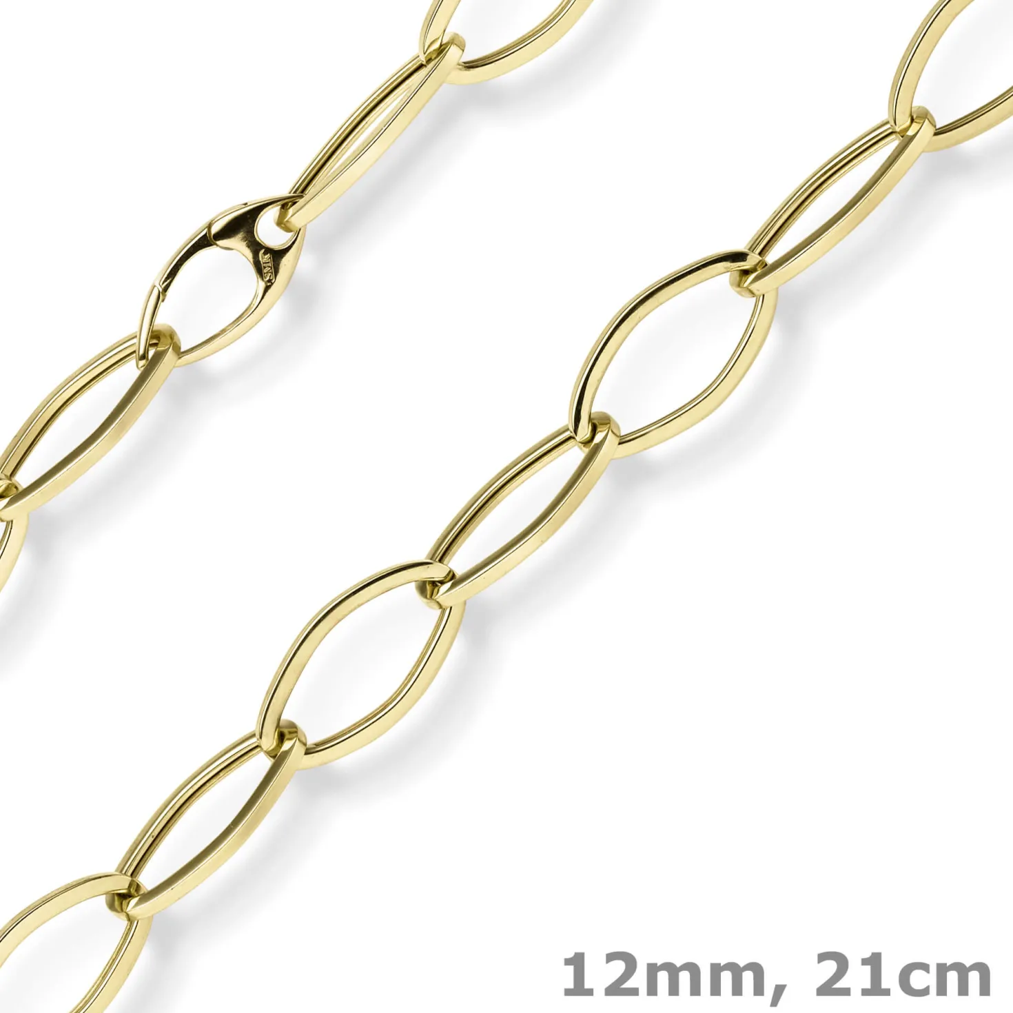 12mm Phantasie Armband Armkette aus 585 Gold Gelbgold glänzend 21cm
