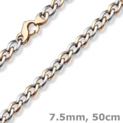 7,5mm Phantasie Halskette Collier aus 585 Gold Weißgold Rotgold bicolor 50cm