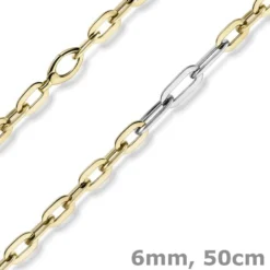 6mm Phantasie Kette Collier aus 585 Gold Gelbgold Weißgold oval flach 50cm