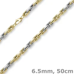 6,5mm Phantasie Kette Halskette Collier aus 585 Gold gelb/weiß bicolor 50cm