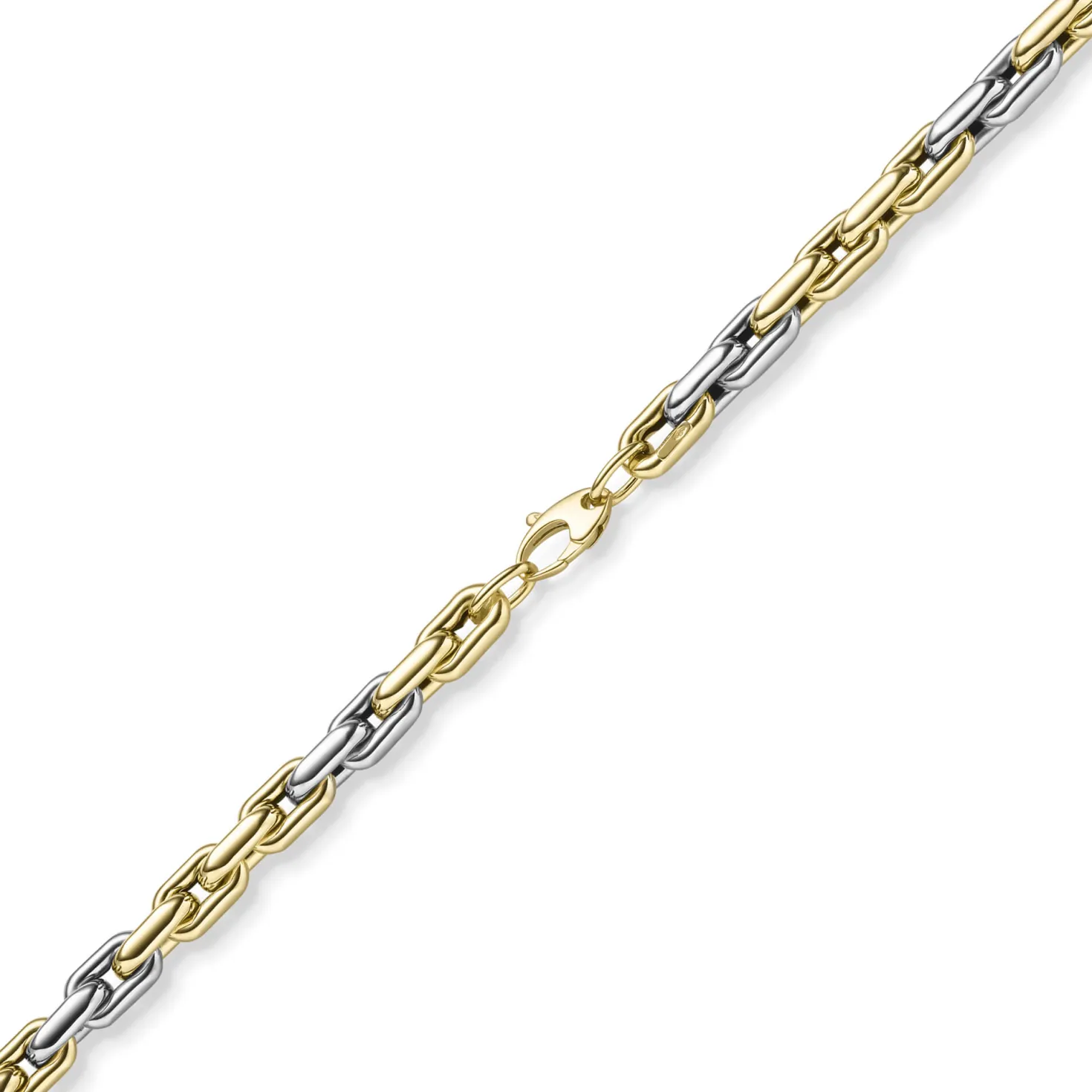 6,5mm Phantasie Kette Halskette Collier aus 585 Gold gelb/weiß bicolor 50cm