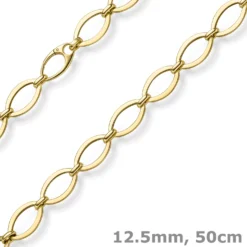 12,5mm Phantasie-Kette Halskette ovale Kettenglieder 585 Gold Gelbgold 50cm