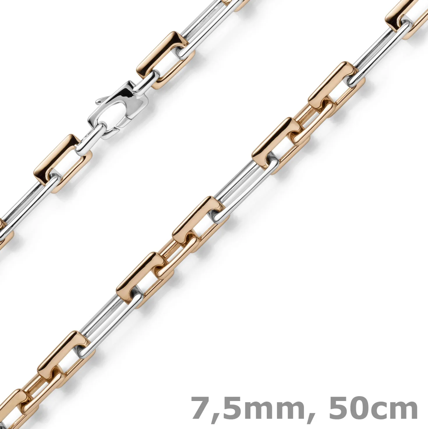 7,5mm Phantasiekette Halskette rechteckig 585 Gold Weißgold Rotgold bicolor 50cm