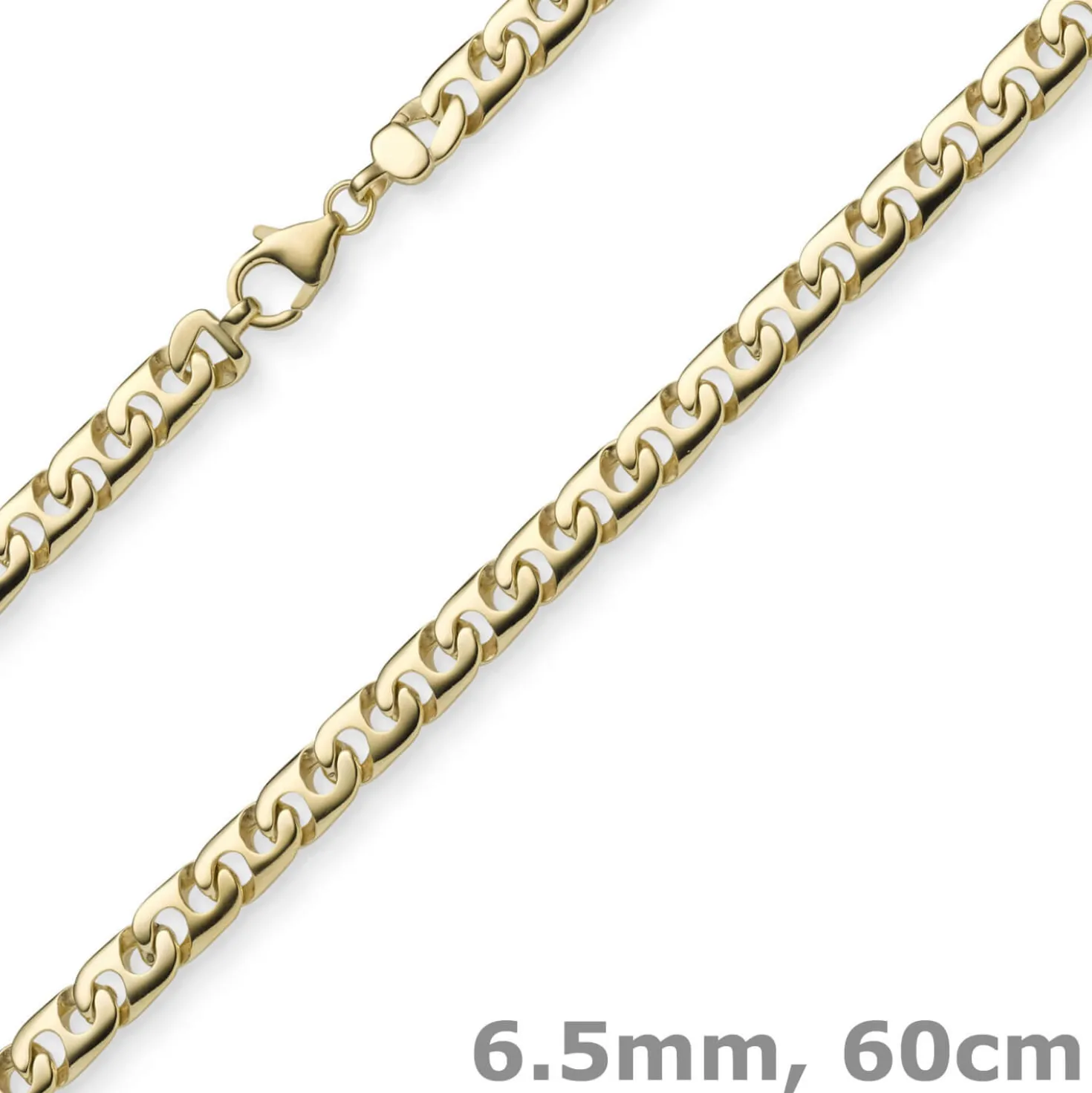6,5mm Phantasiekette Kette Collier Halskette, 585 Gold Gelbgold, glänzend, 60cm